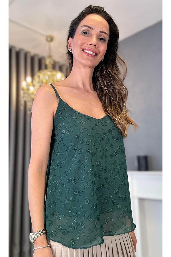 Atelier Derin Emerald Green Glitter Chiffon Suspender Blouse Trendyol
