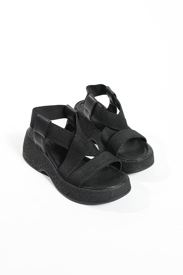 Gokce Shoes Black Wedge Heeled Cross Elastic Women s Sandals Faith Trendyol
