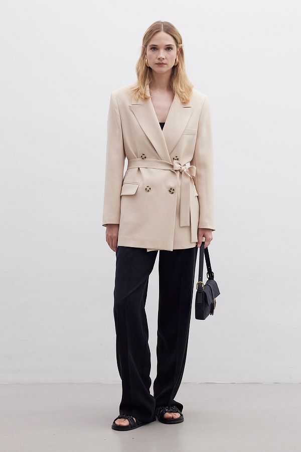 Manuka Nude Blazer Jacket With Tie Detail Trendyol