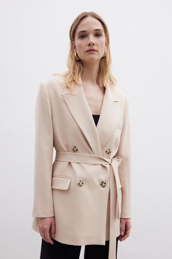 Manuka Nude Blazer Jacket With Tie Detail Trendyol