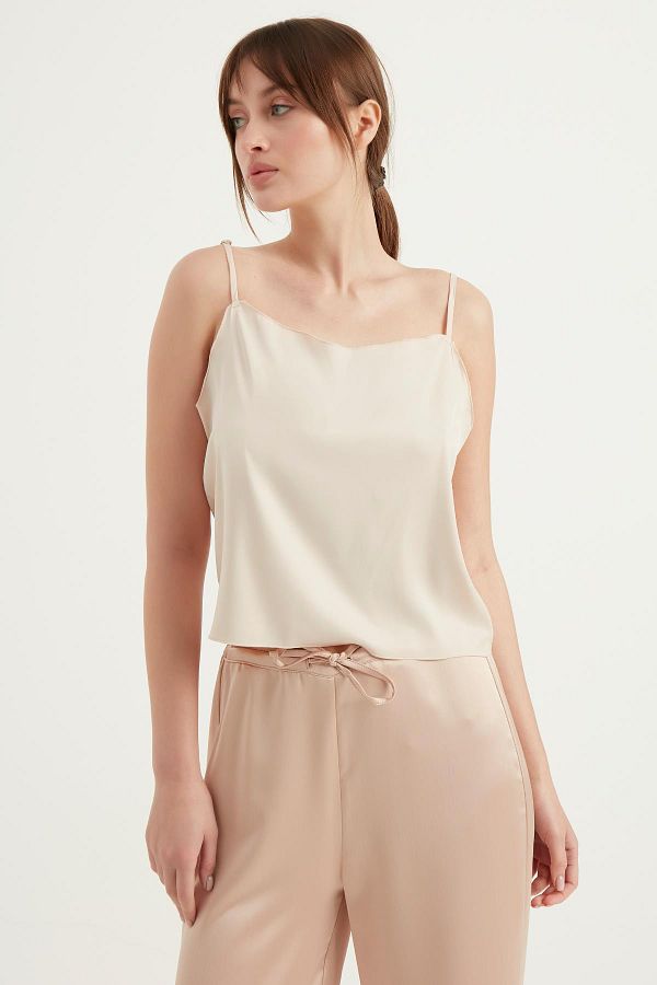 Satin blouse beige outlet