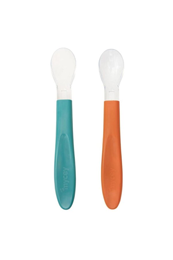 mycey Silikon Uçlu Kaşık 2'li - Turuncu-Yeşil