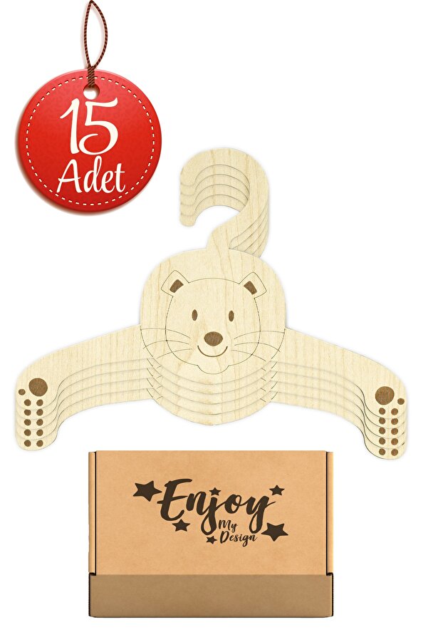 Enjoymydesign 15li Aslan Figürlü Bebek Elbise Askısı Ahşap Giysi Askılığı