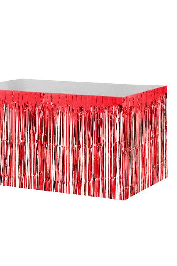 Kazanabil-8pcs Metallic Foil Shiny Party Table Skirt Red 1
