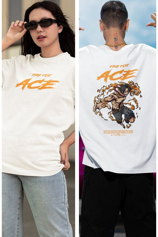 Fuddy Moda-Oversize One Piece Fire Fist Ace Back Printed T-shirt, Unisex Anime Printed T-shirt 1