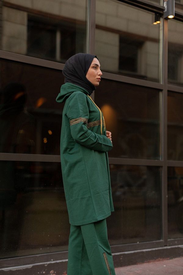 BAV Butik Ayvitrin Glitter Stripe Emerald Green Tracksuit Set Trendyol