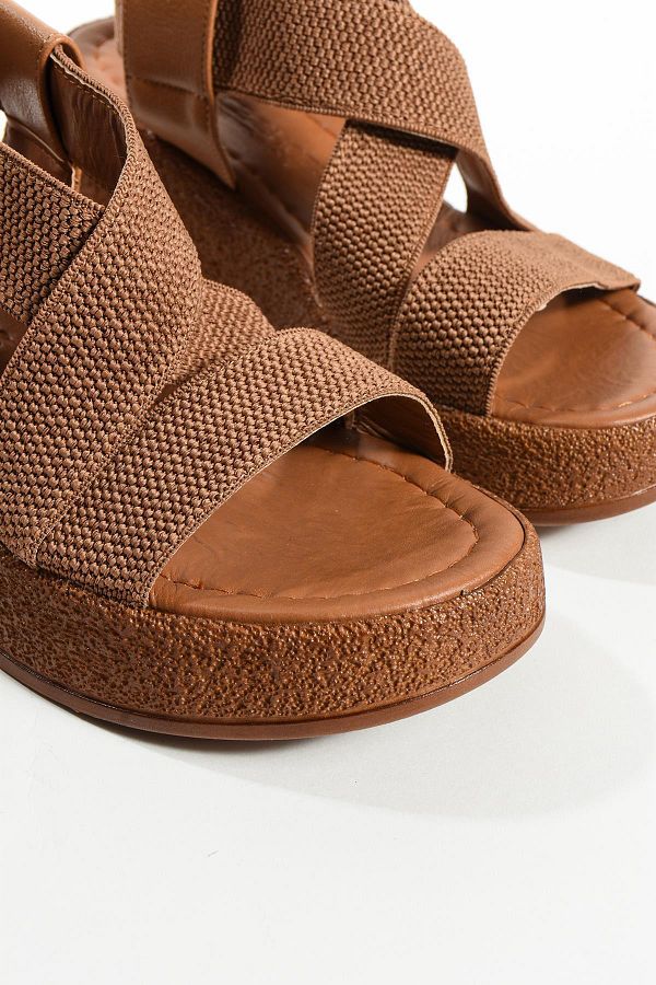 Gokce Shoes Faith Tan Wedge Heeled Cross Elastic Women s Sandals Trendyol