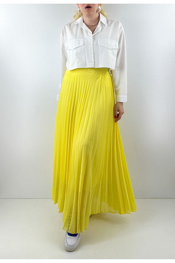 Modaonna Yellow Chiffon Maxi Skirt Pleated Design Trendyol