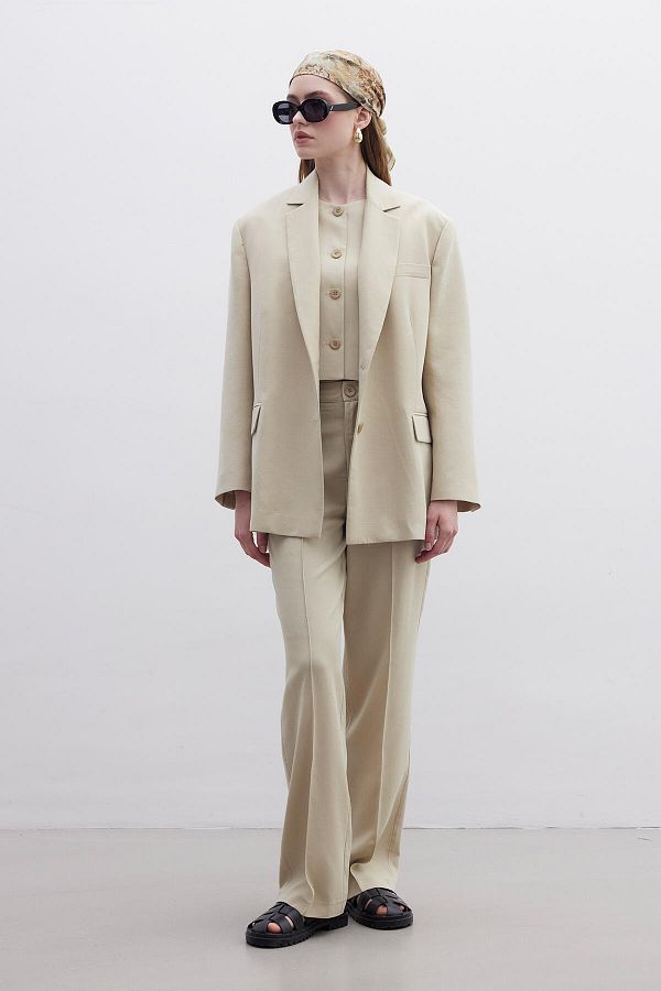 Manuka Sand Color Oversize Natural Blazer Jacket Trendyol
