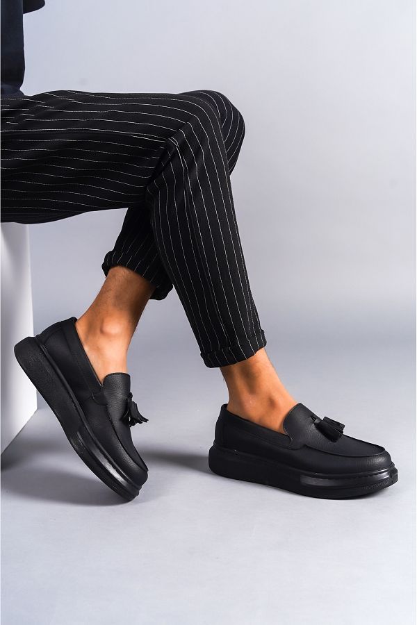 BZ Moda-B154 ST Talpă ortopedică fără șireturi Tip Corcik cu ciucuri Pantofi casual clasici pentru bărbați, negri 1