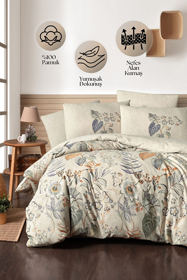 Mürdüm Home Pesco 100% Pamuklu Çarşaflı Çift Kişilik Nevresim Takımı