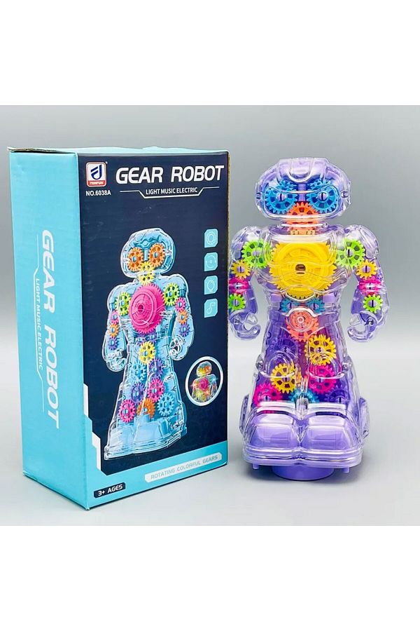 OYUNCAK STORE-Transparent Robot - 360 Degree Rotating Toy with Gear, Sound and Light 1