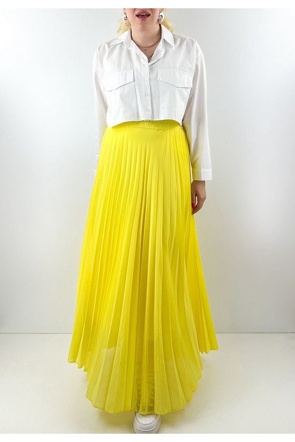 Yellow pleated chiffon skirt hot sale
