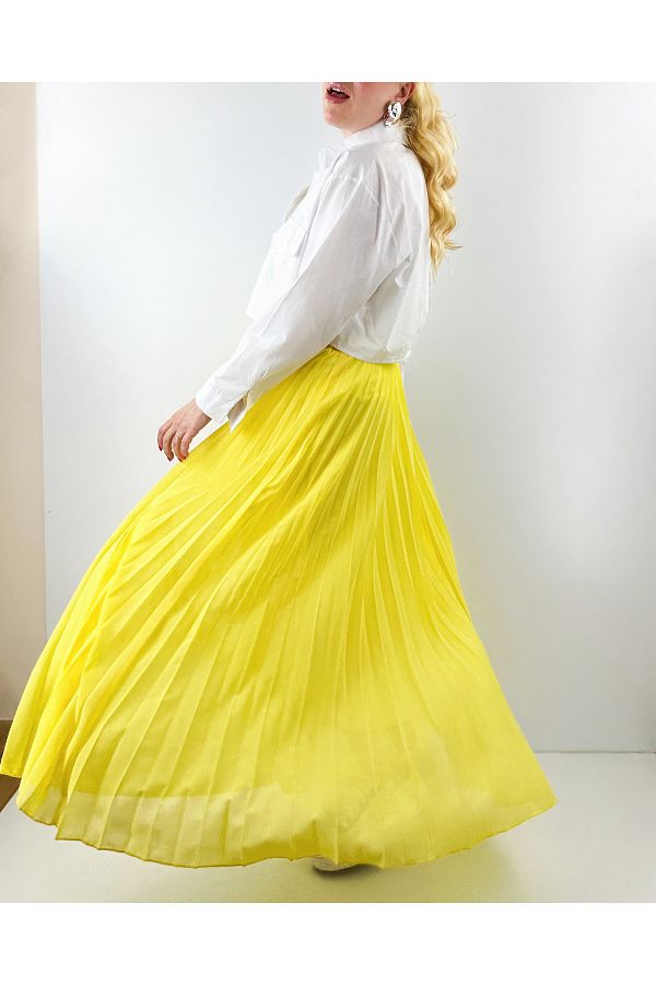 Modaonna Yellow Chiffon Maxi Skirt Pleated Design Trendyol