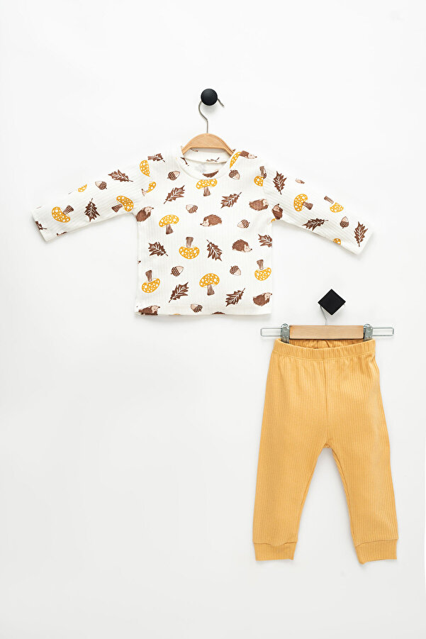 NEU KIDS Unisex  Çocuk Sevimli Kirpi Baskılı Uzun Kollu %100 Pamuklu Pijama Takımı 1-4 Yaş