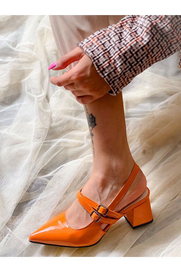 Orange patent leather sandals on sale