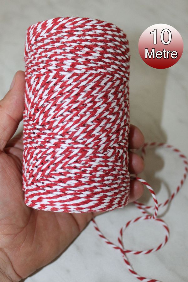 Bevella Macrame Cord-Gift Packaging String 10 Meters, Martenischka String, Red and White New Year's String 1