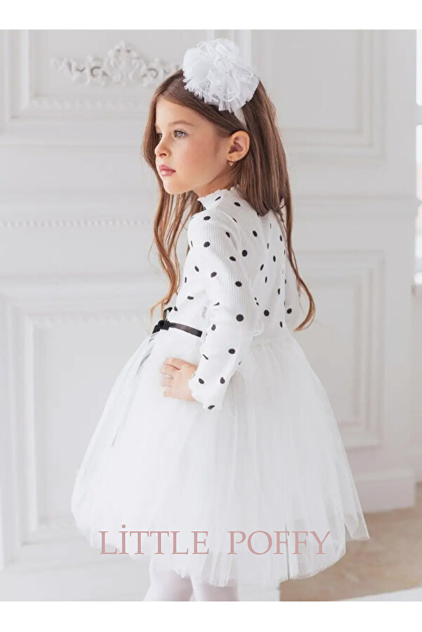 LP LittlePoffy Puantiyeli Tüllü Güpürlü Kız Çocuk elbise 2-5 yaş