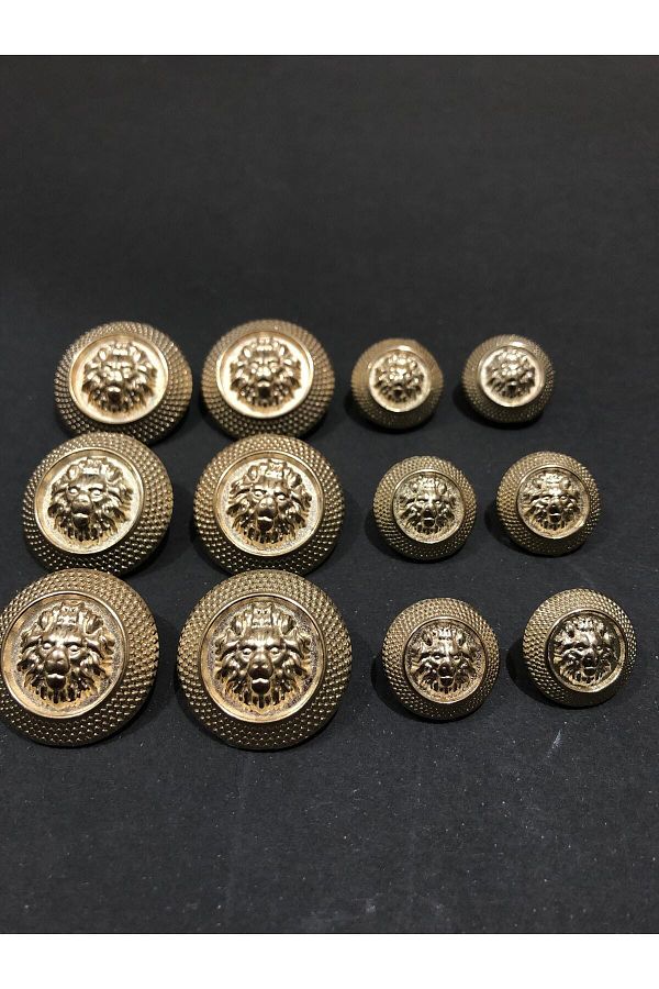 aensia-Gold Color Lion Model Button Metal Button Trench Coat Jacket Button - 12-Piece Button Pack (6 GROSS 6 SMALL) 1