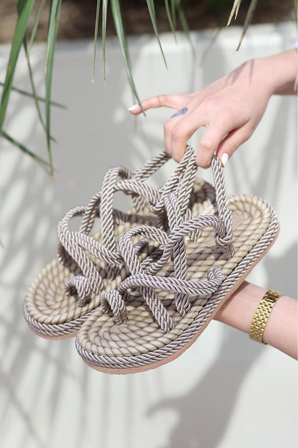EPTC Mink Flip Flops Straw Rope Sandals Trendyol