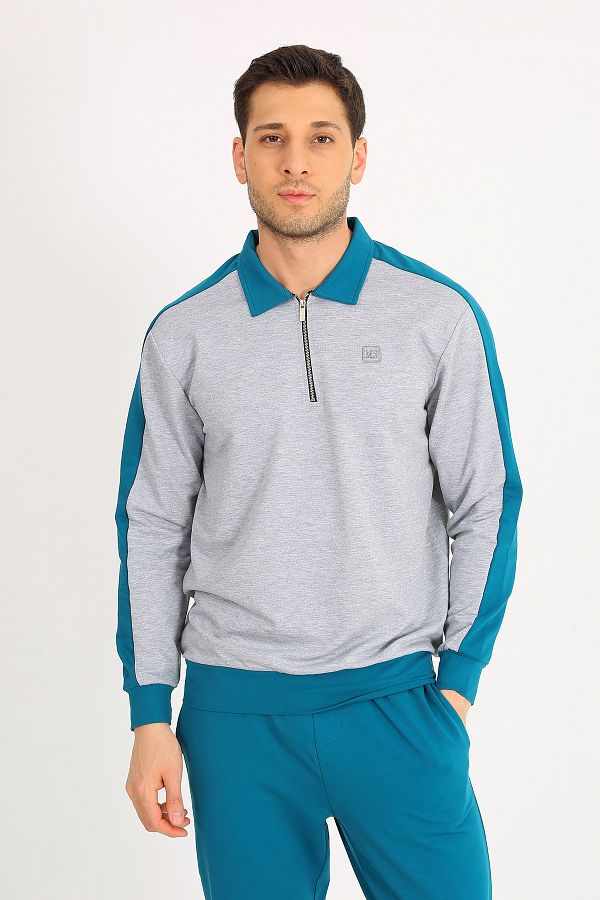 LACİVERTMEN-7070 Regular Fit - Half Zippered Double Color Matching Men's Set 1