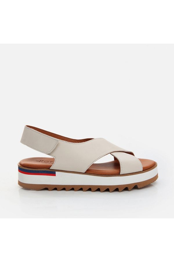 Hotic Women s Flat Sandals Genuine Leather and Bone Color Trendyol