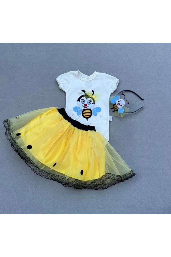 ADA MODA 9 12 18 Months Yellow T Shirt Tutu Skirt 2 Piece Baby Girl Set Trendyol