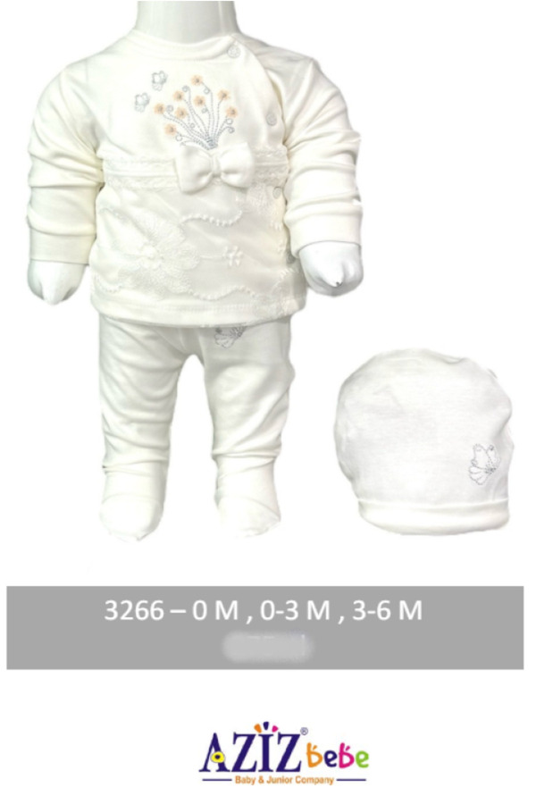 Aziz Bebe-0-3-6 Months Size Lace 3-Piece Baby Set - With Lower Upper Hat and Feet 1