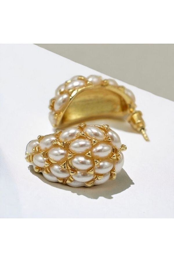 neslyaccessories-الفولاذ المقاوم للصدأ - أقراط نموذجية متدلية بتفاصيل اللؤلؤ (3 سم) 1