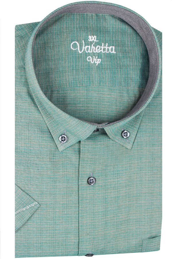 Varetta-قميص رجالي أخضر كبير الحجم بأكمام قصيرة صيفي من القطن مع جيوب 1