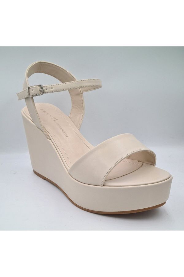 ESSTİİ-Esstii 400 Beige Wedge Heeled Platform Women's Evening Dress Sandals - 9cm 1