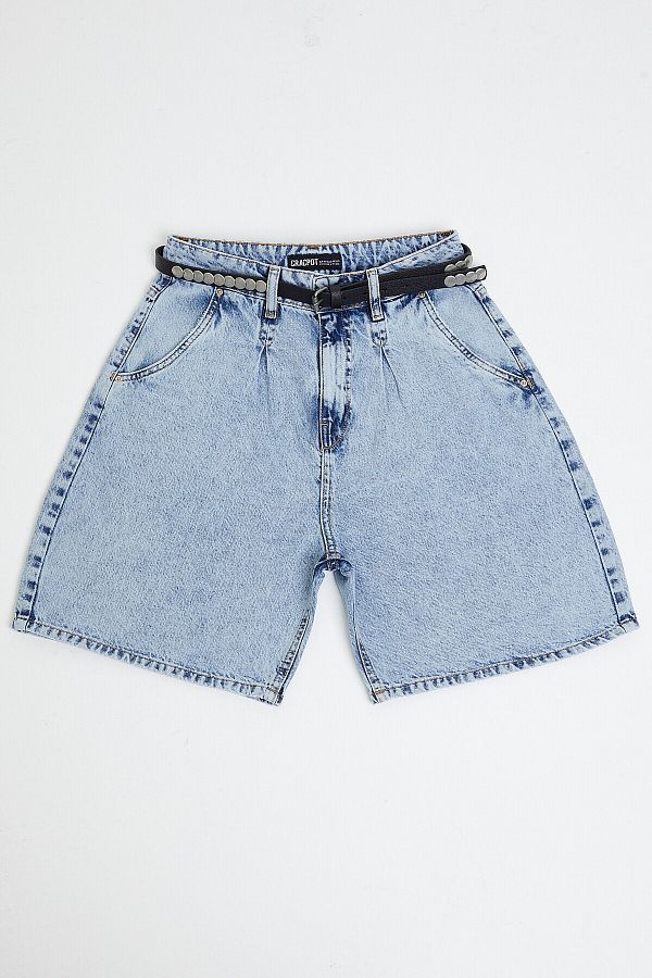 cracpot-Light Blue Plus Size Shorts + Belt 1