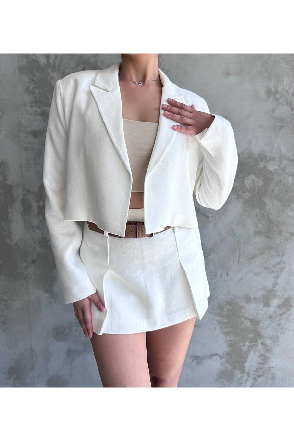 White linen cropped jacket on sale