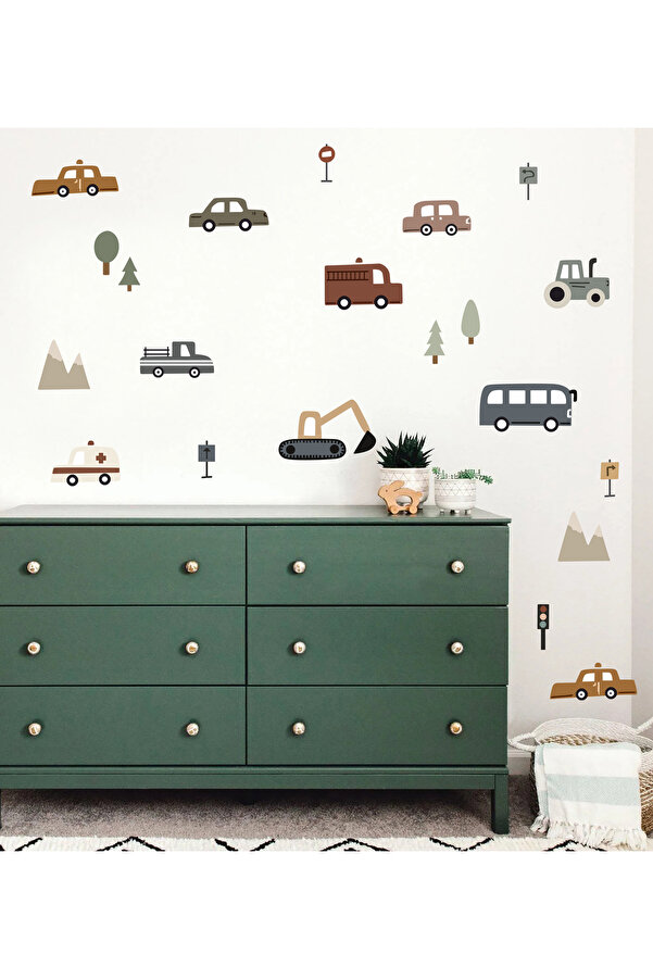 Sticker Sepetim Minik Taşıtlar Dekoratif Çocuk Odası Duvar Sticker