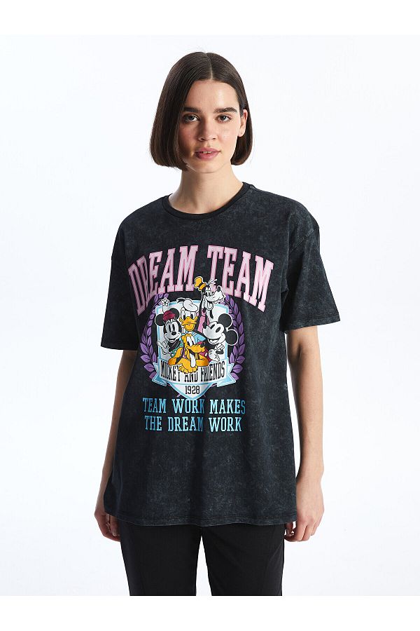 LC Waikiki-Mickey Mouse Printed Women's T-Shirt - Crew Neck, Short Sleeve 1