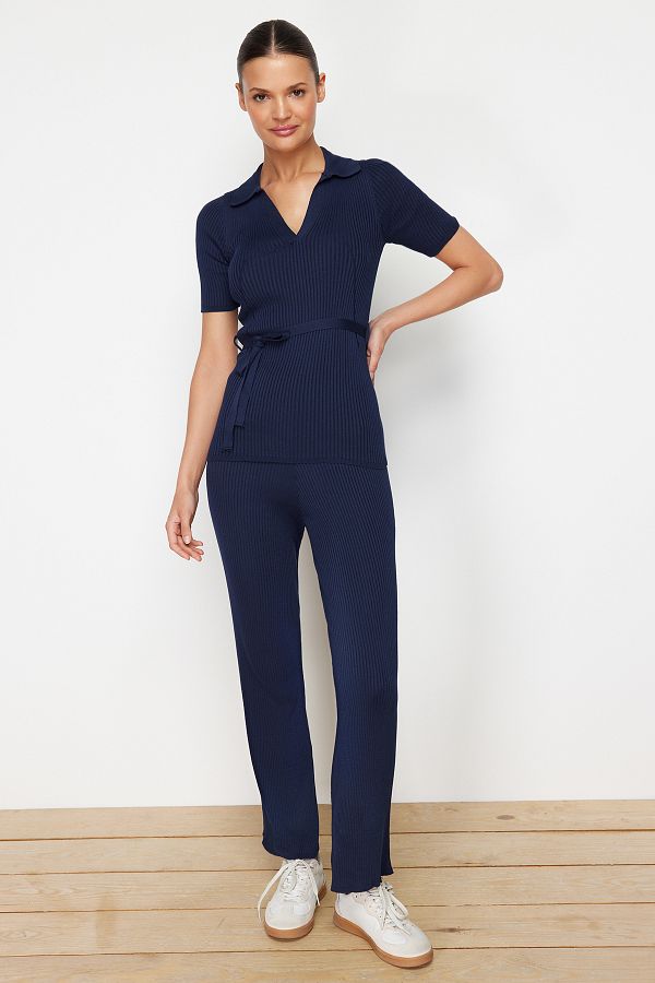 Trendyol Collection-Navy Blue Knitwear Bottom-Top Suit Twoss24Au00117 1