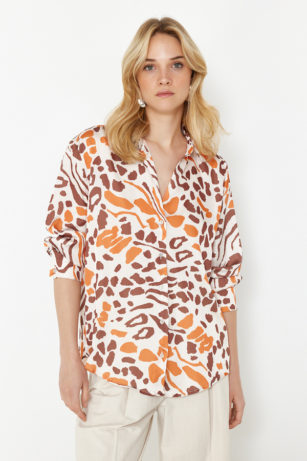 Trendyol Collection-Satin Fabric - Multicolored Patterned Oversize Shirt TWOSS24GO00210 1