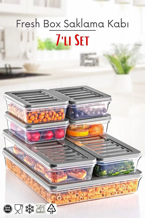 Open Home Concept-Set of 7 Freshbox - Gray Storage Container Suitable for Microwave and Diffraction 1