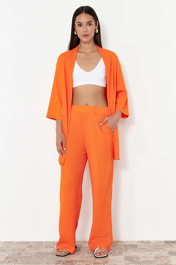 Trendyol Collection-Orange Knitted Relaxed Fit Kimona and Pants Set - TWOSS24AU00091 1