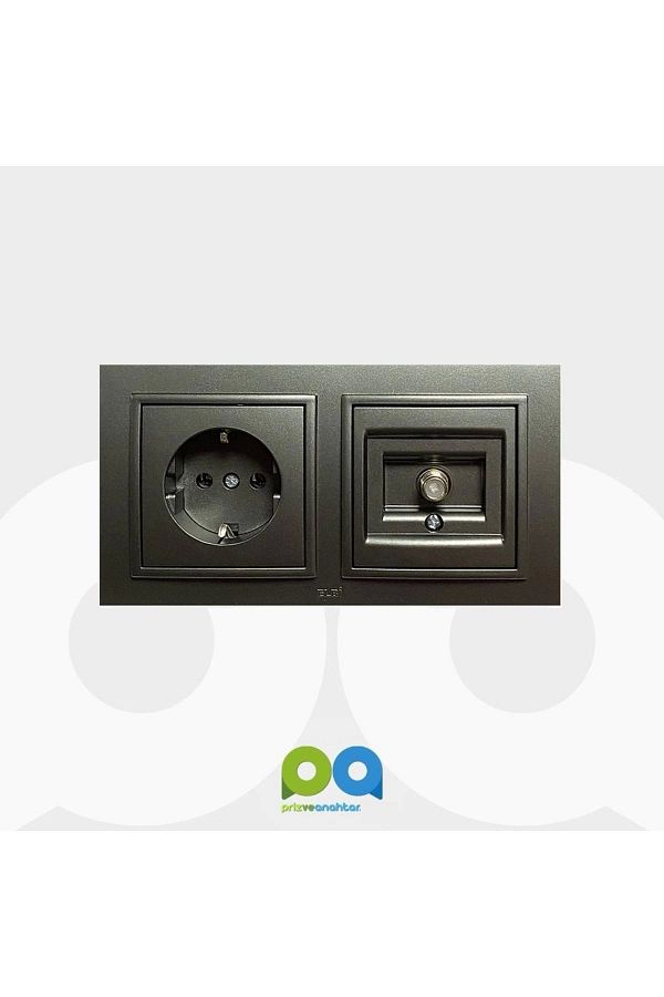 ELBİ-Zena Smoked Double Set - Grounded Socket and Frame 1