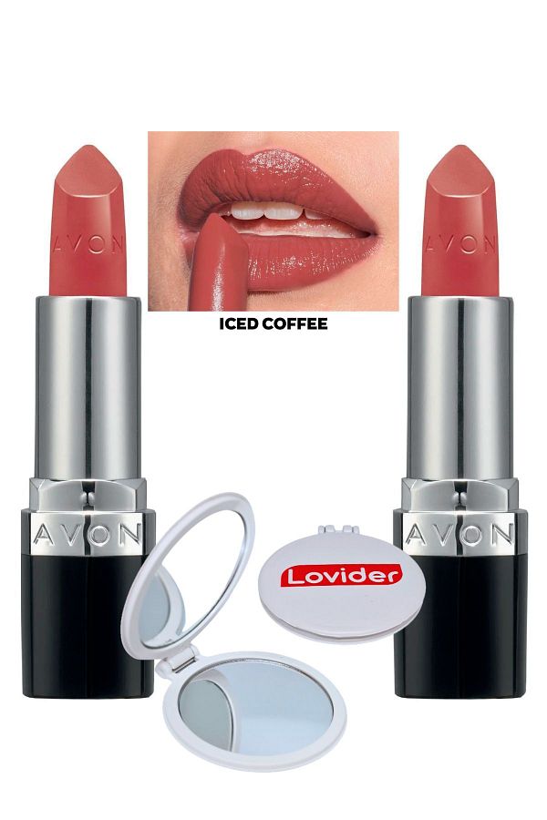 AVON-Ultra Creamy Lipstick Iced Coffee Set of 2 + Lovider Pocket Mirror Gift 1