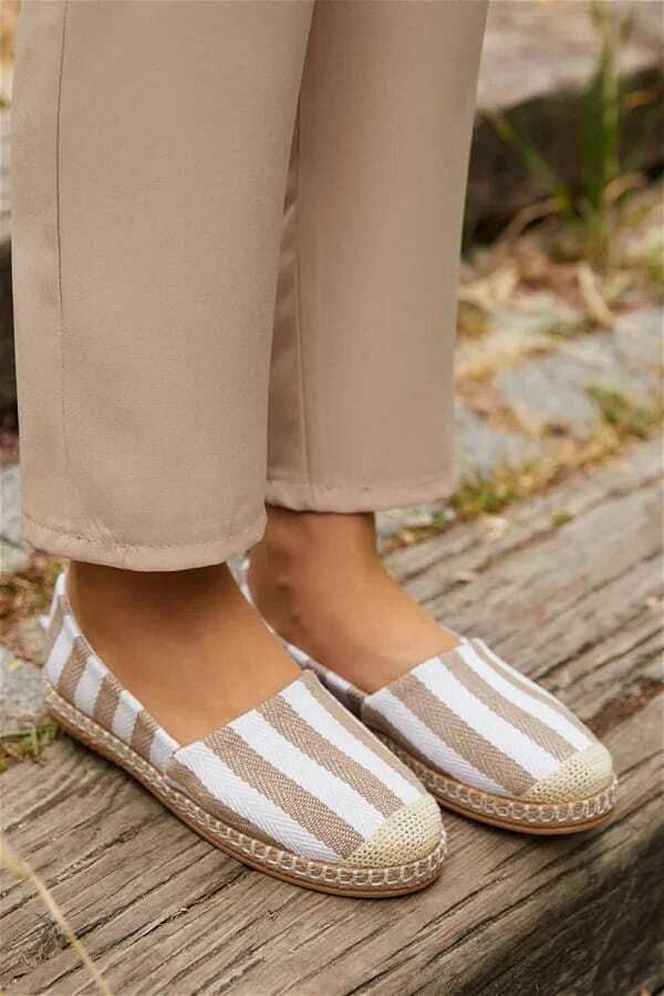 cetin ayakkab Women s Summer Casual Beige Lace Stylish Striped Espadrille Shoes Trendyol
