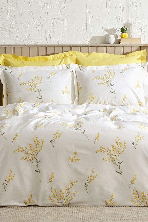 Karaca Home-طقم غطاء لحاف مزدوج Loretta من القطن 100% باللون الأصفر (مع حقيبة من البولي بروبيلين) 1