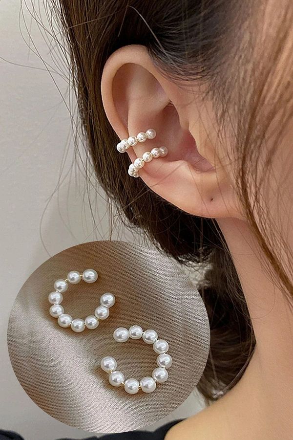 C E Design Women s 2 Piece Pearl Cartilage Earrings Trendyol