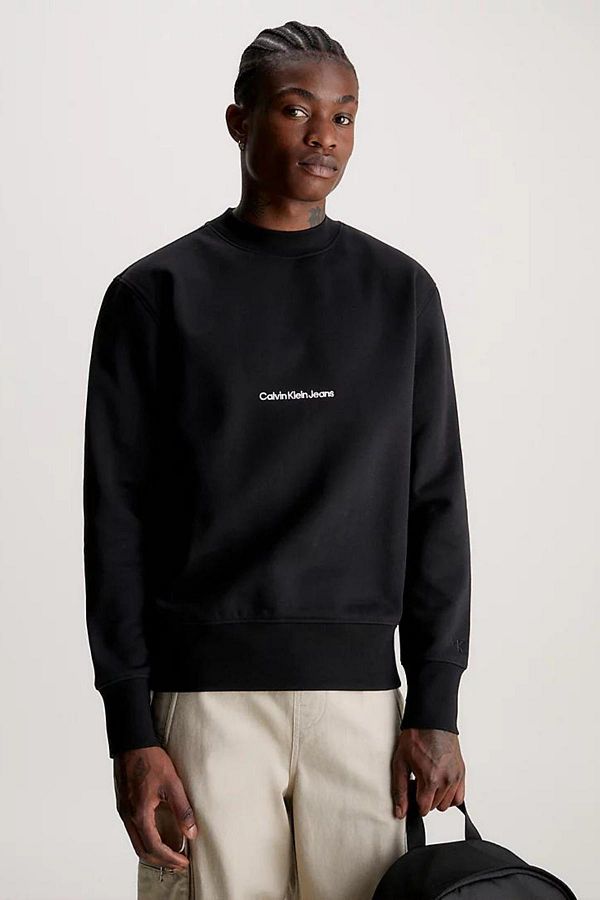 Calvin Klein Jeans Men s Comfortable and Casual Black Sweatshirt with Calvin Klein Logo Embroidered Cycling Collar on the Chest Trendyol