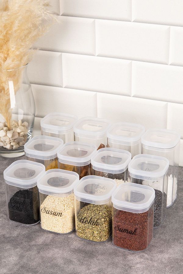 DNS HOME Set of 12 Acrylic Spice Jars with Vacuum Lids All Sizes 300 250 200 ml Spice Jar Set Storage Container Trendyol