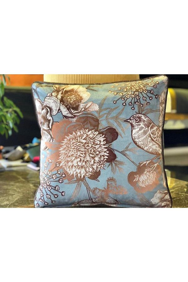 Fabricland Imported Silk Velvet Bird Pattern Mint Green Throw Pillow Cover 43x43cm Double Sided Pattern Trendyol