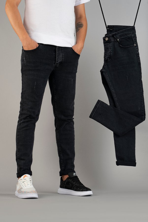 bombe Men's Slim Fit Lycra Ribbed Denim Jeans, Smoke Grey