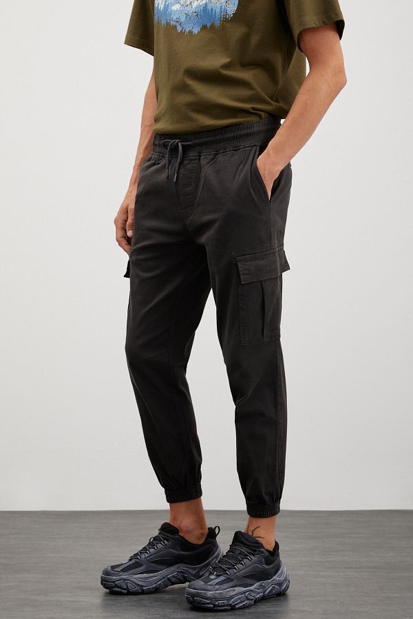 GRIMELANGE Cargo Men s Woven Cargo Pocket Anthracite Trousers with Elastic Waist and Legs Trendyol