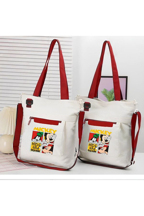 Toum-Mickey Patterned Canvas Messenger Bag 1